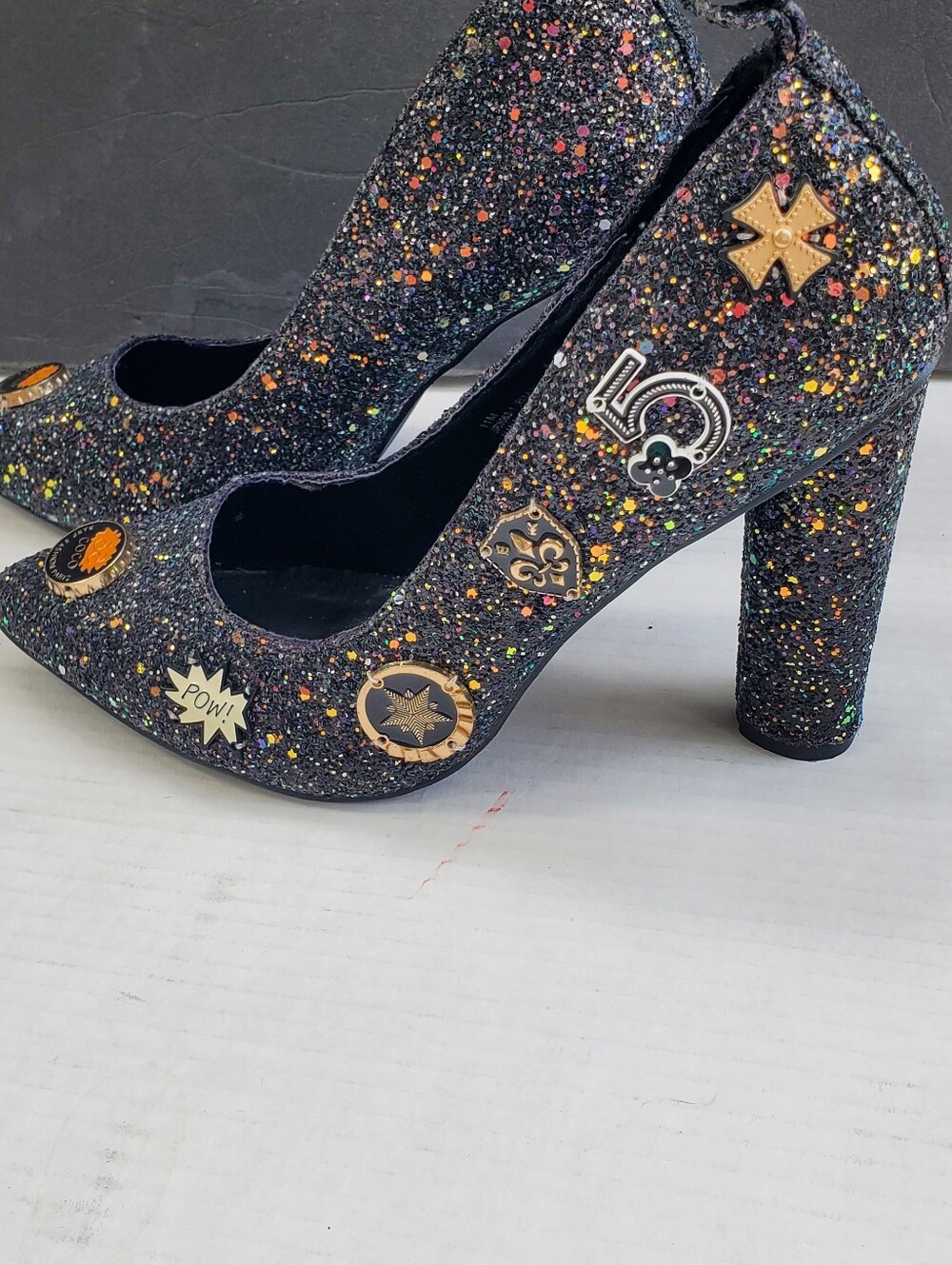 Cape Robbin Black Glitter Sparkel Pins Pointed Toe High Heels US Womens Size 11 - Picture 4 of 10